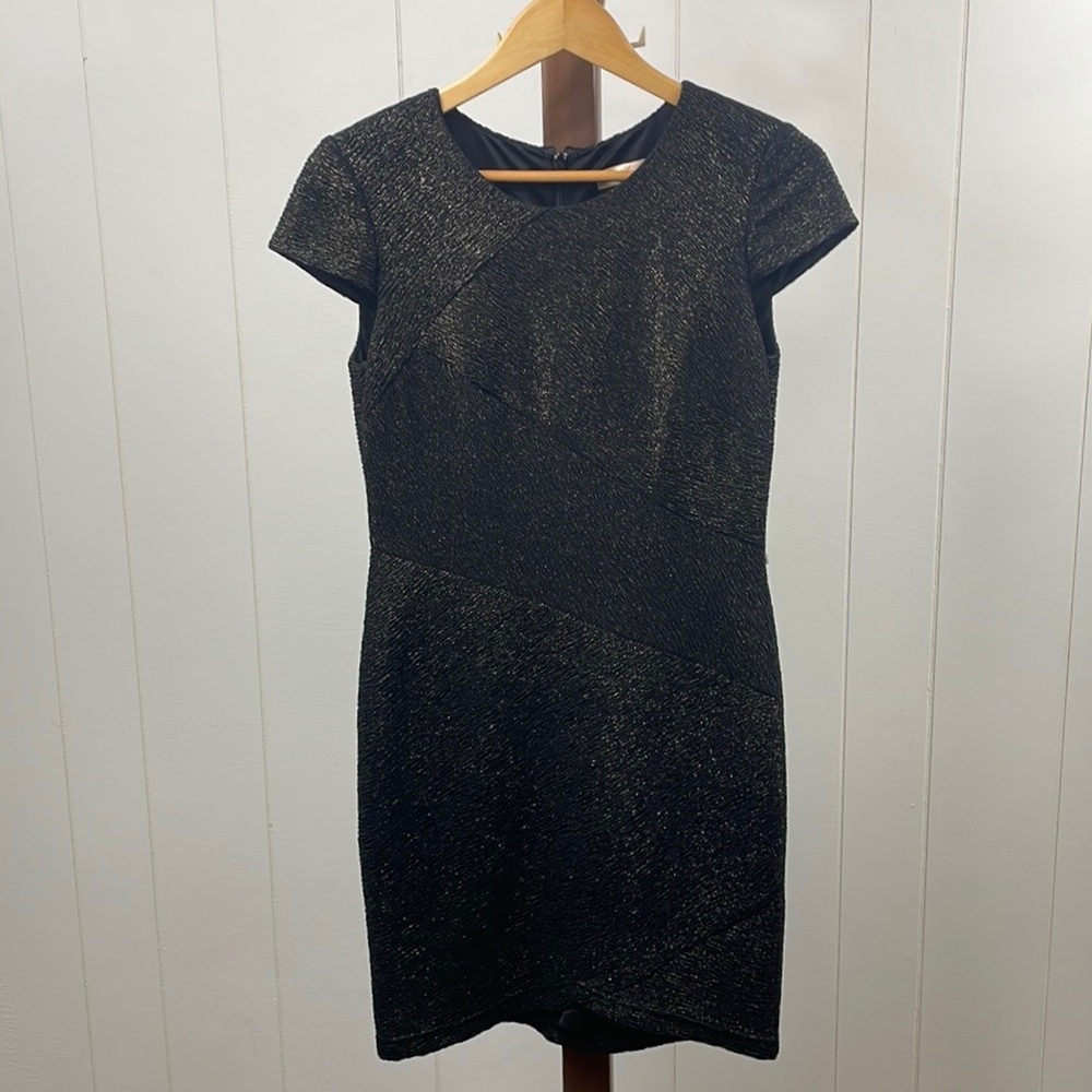 Aidan by Aidan Mattox Black/Gold Cap Sleeve Dress